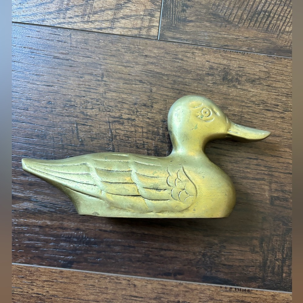 Vintage 7 Inch Brass Duck Mid Century Modern Figurine Statue Decor Hollow